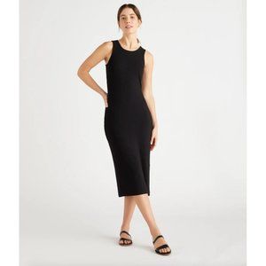 Quince Women’s Black Tencel Rib Knit Midi Dress sz XS NWT Sleeveless Mid-Length